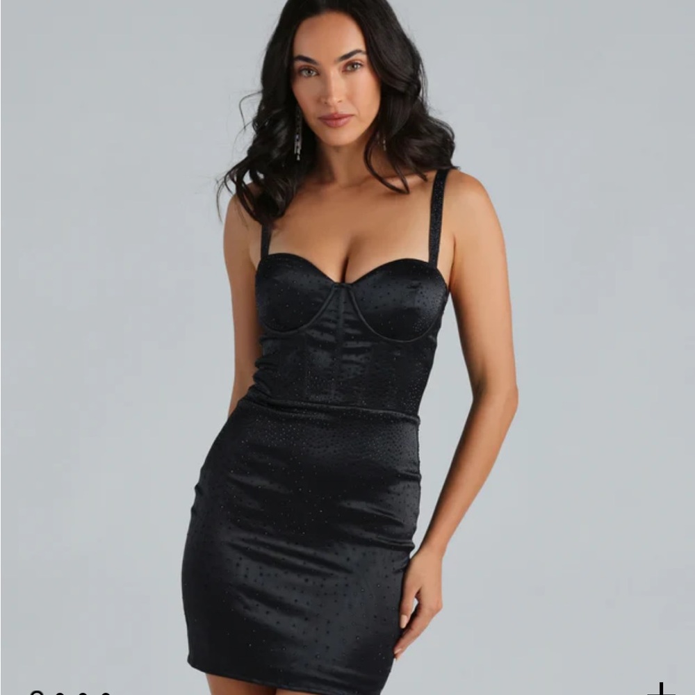NWT - satin rhinestone mini dress ✨
